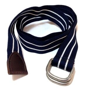 Vintage US Polo Assn Navy Blue Canvas Leather Tip Adjustable D-ring Belt 30-36"